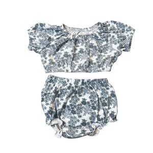 Kate Quinn Outfit Baby Girls 18-24 Months Toddler Blue Floral Organic‎ Cotton